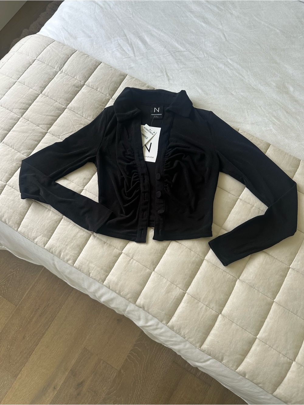 naked wardrobe Black Ruched Cropped Blazer